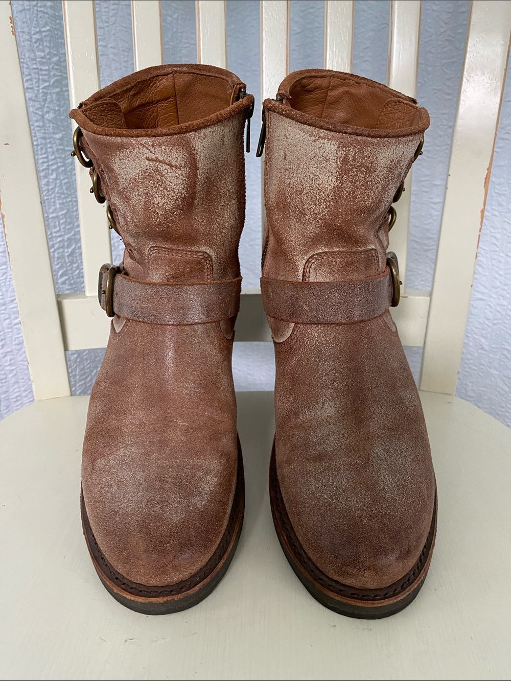 Frye Veronica Buckle Brown Suede Ankle Boots Booties
